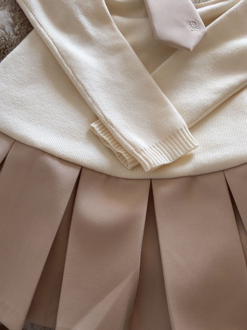 darich ネクタイシャツドッキングニットミニワンピース