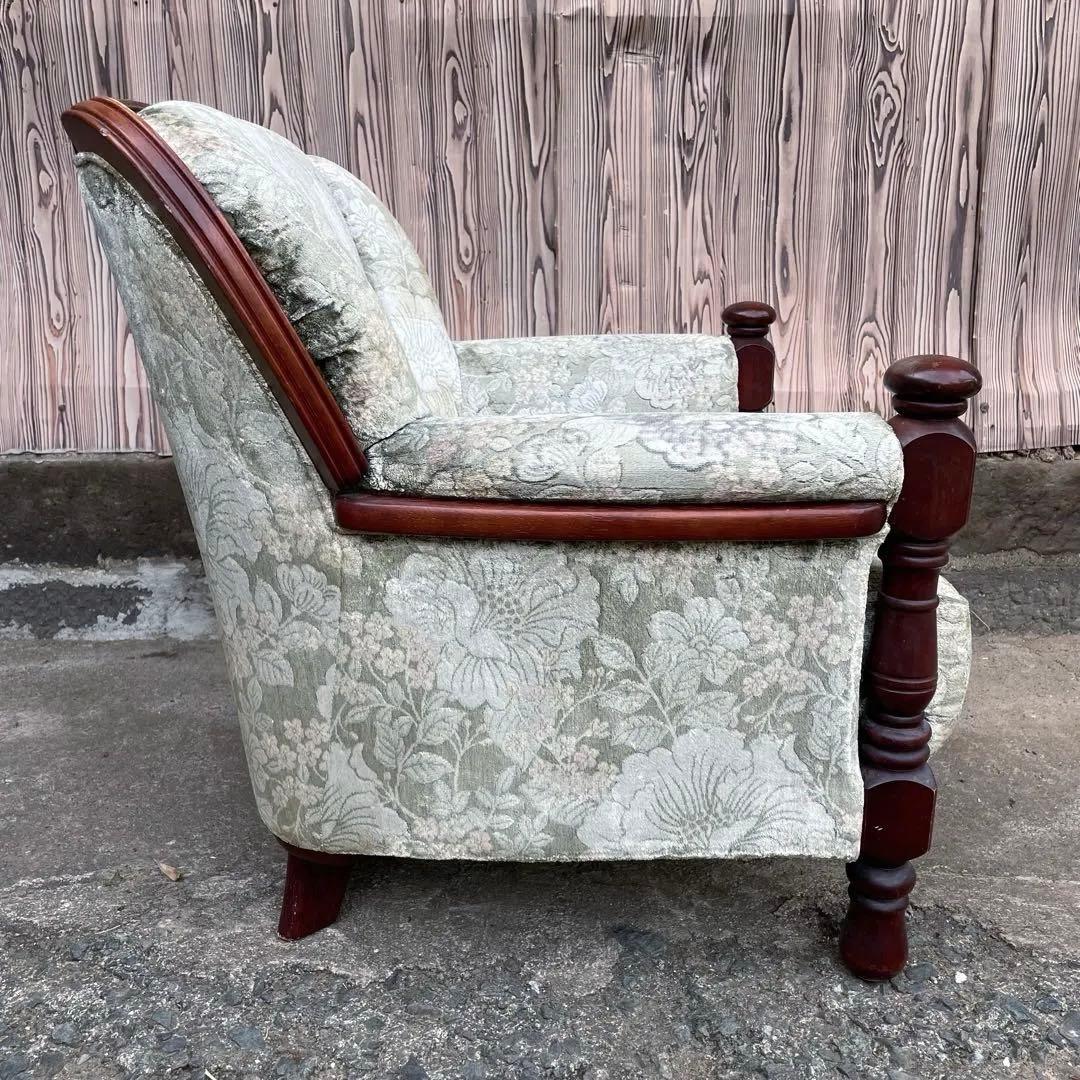 ② カリモク 1人掛けソファ シングルソファ 花柄　金華山　アンティーク