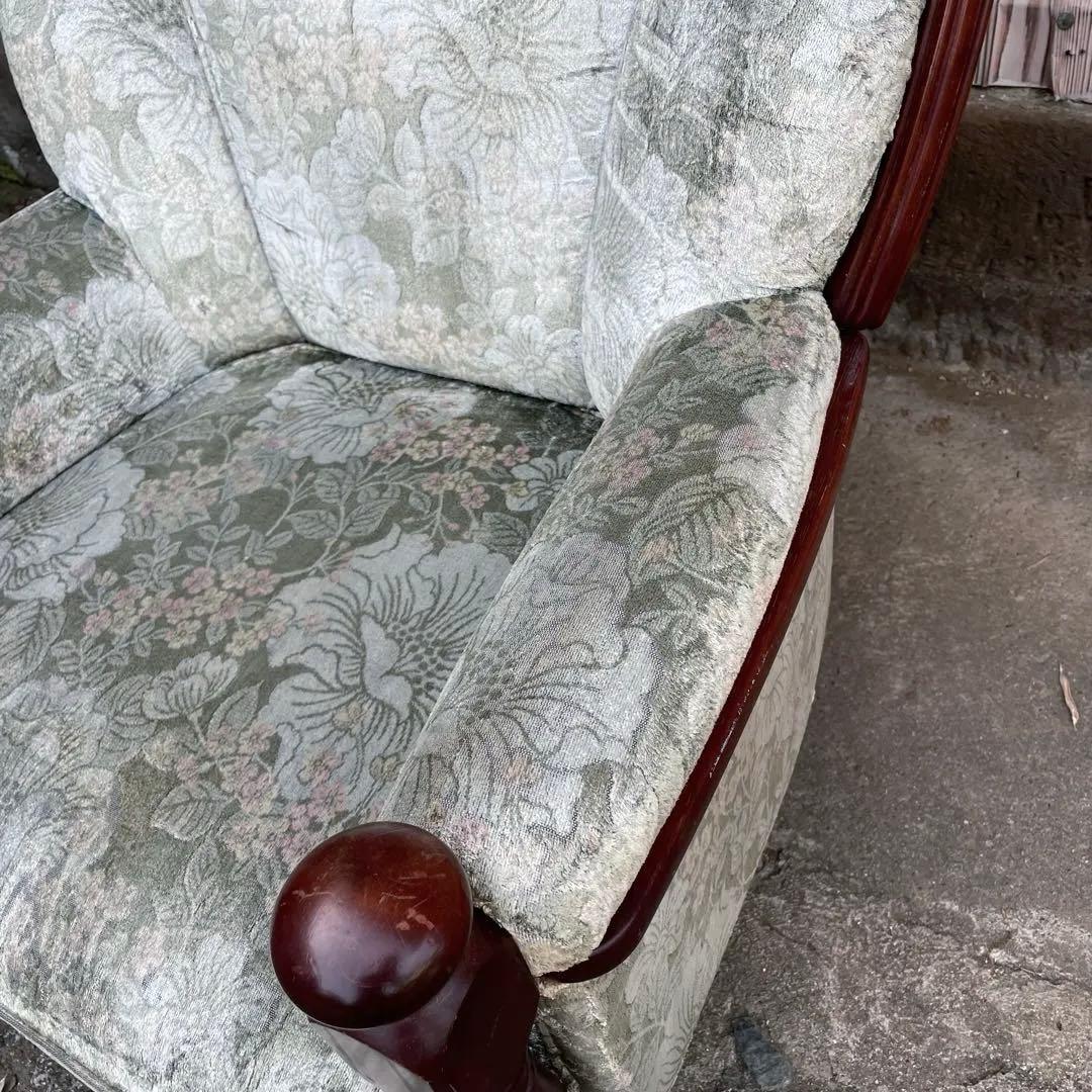 ② カリモク 1人掛けソファ シングルソファ 花柄　金華山　アンティーク