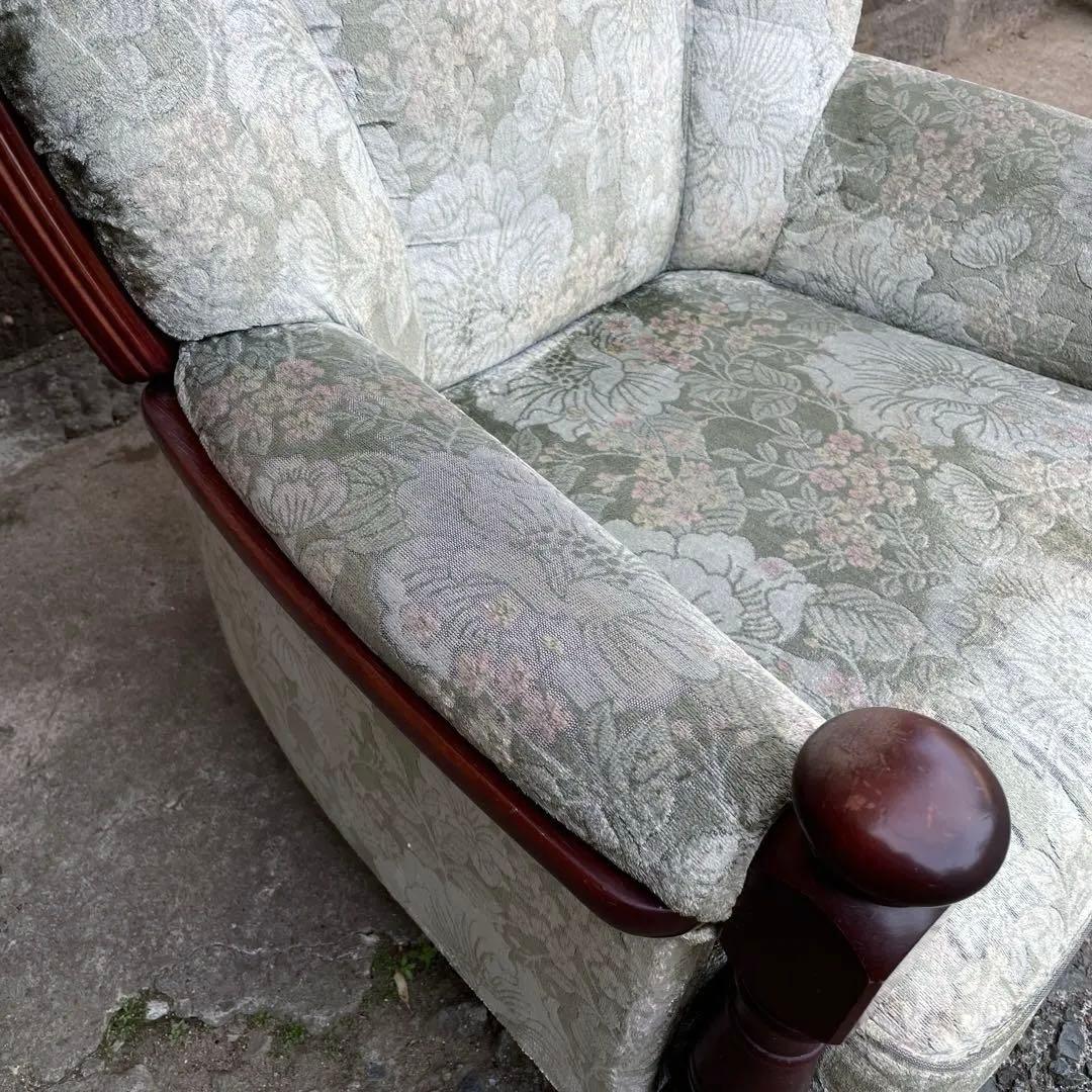 ② カリモク 1人掛けソファ シングルソファ 花柄　金華山　アンティーク