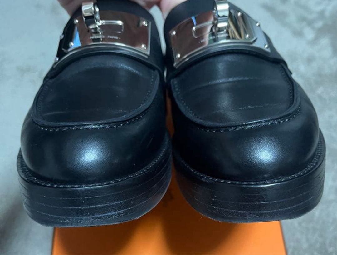 エルメス　モカシン　ホット　黒　ローファー　ケリーバックル　シルバー　美品37