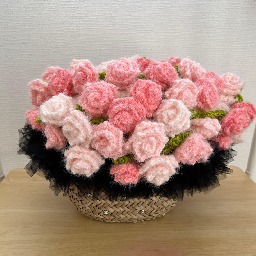 薔薇　花束　104cm ブーケブランケット　ピンクモヘア