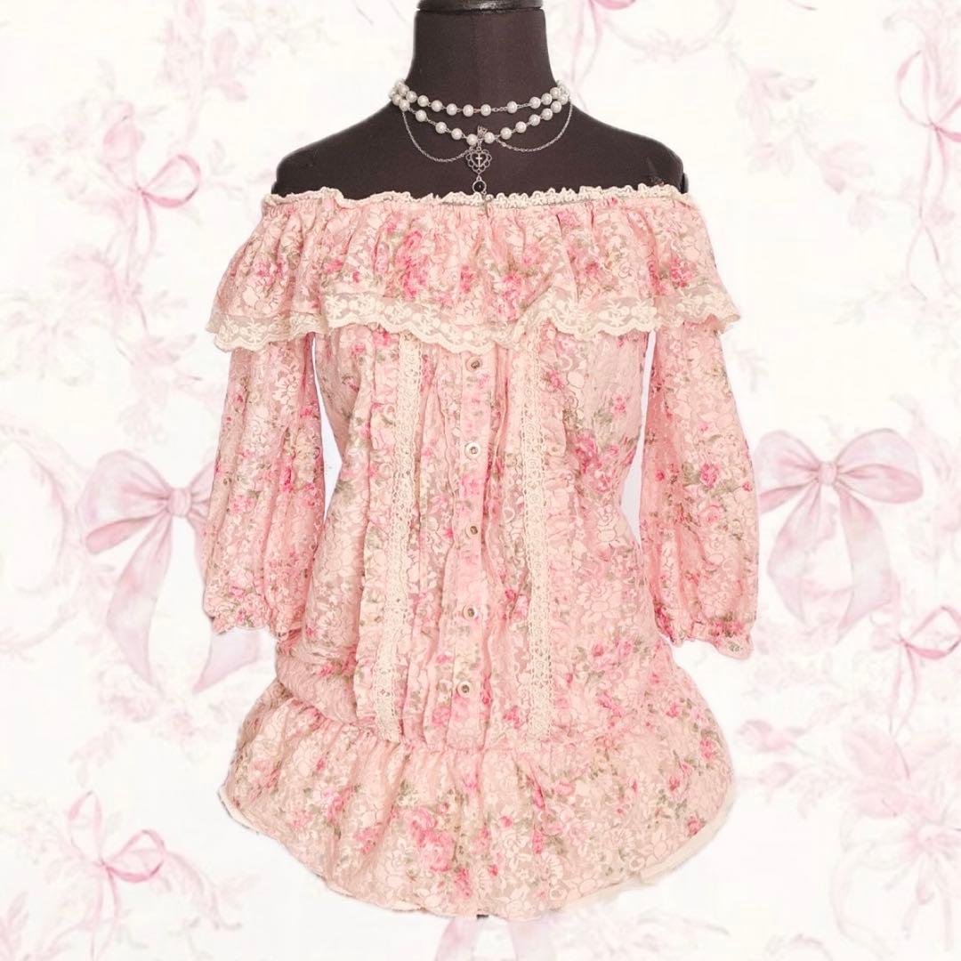 y2k LIZ LISA オフショルダー 花柄 パワーネット 姫ギャル 平成