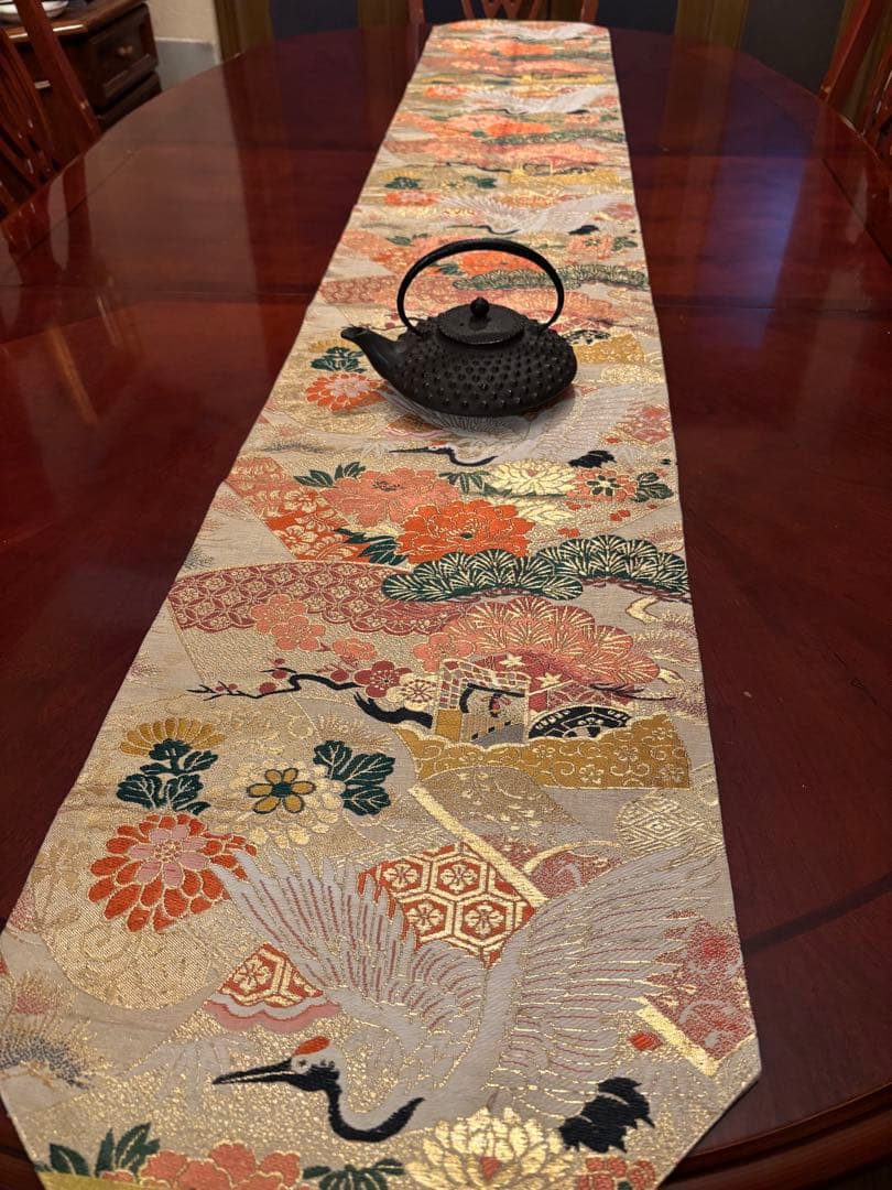 3005花嫁衣装の丸帯リメイク　タッセル付き正絹テーブルランナーと2964