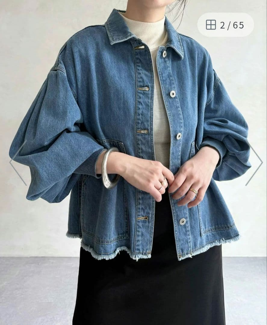 新品★ビアズリー パフ袖デニムジャケット<FRIPIER>