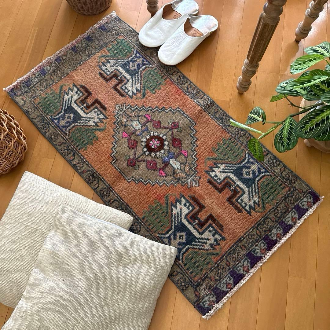 49.5×98 オレンジグラデーション　メダリオン　トルコヴィンテージラグ