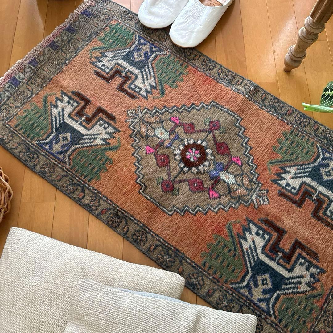 49.5×98 オレンジグラデーション　メダリオン　トルコヴィンテージラグ