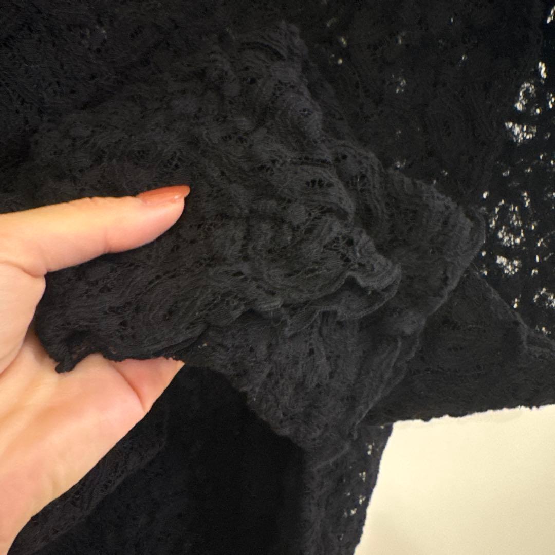 IENA ペイズリー ストレッチレースプルオーバー　ブラック