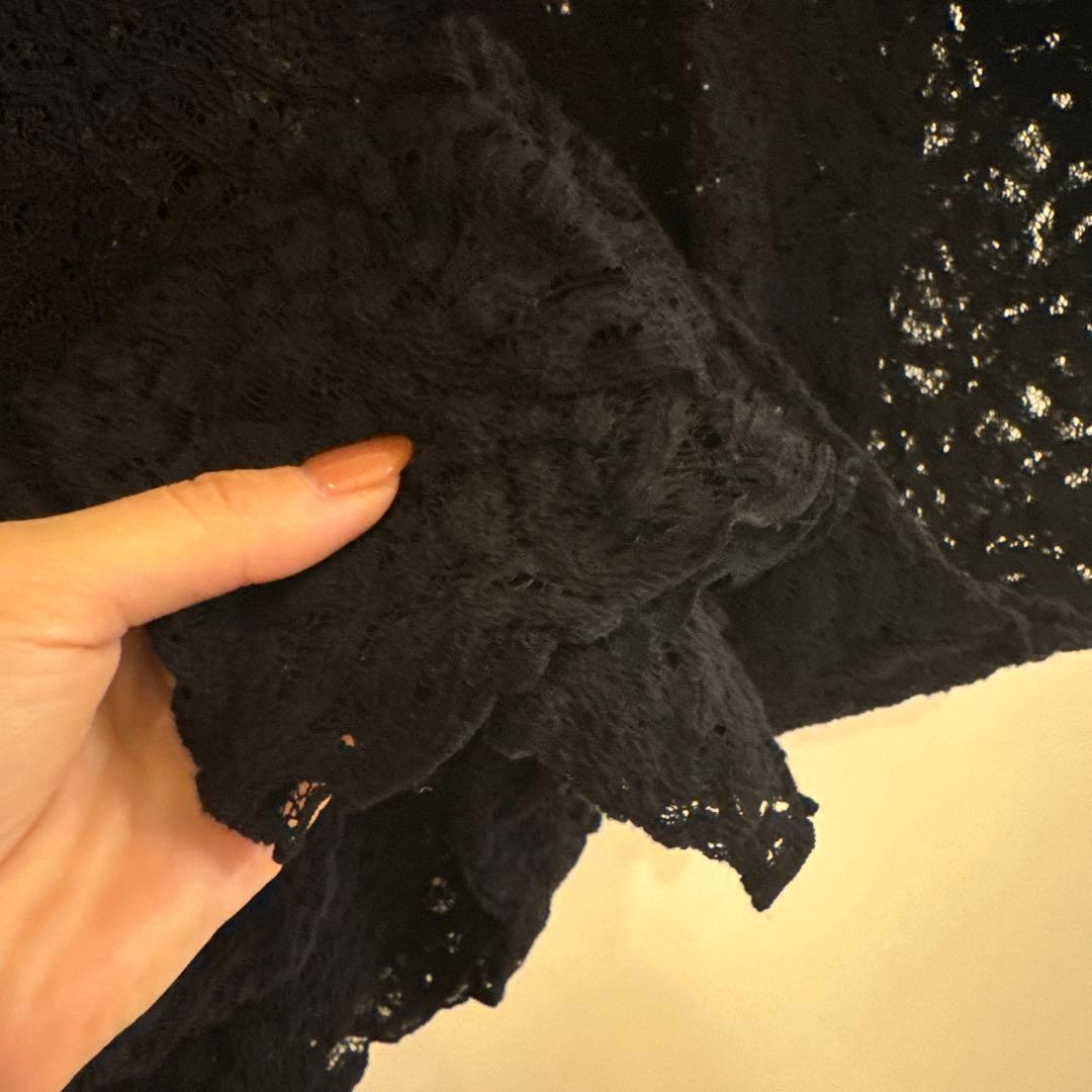 IENA ペイズリー ストレッチレースプルオーバー　ブラック