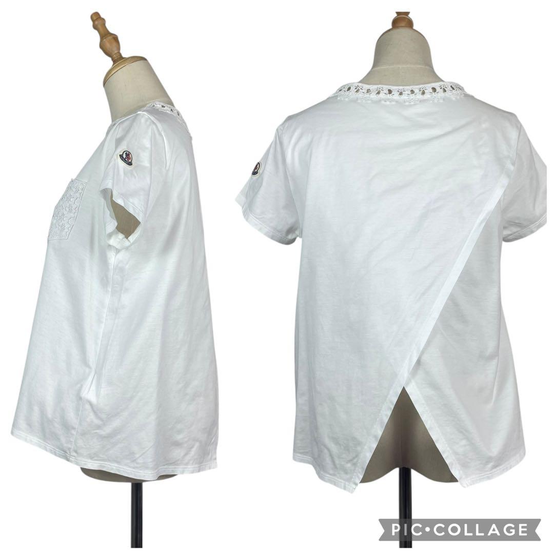 【美品】モンクレール★レース刺繍　ロゴワッペン　Tシャツ　Aライン　ホワイト　M