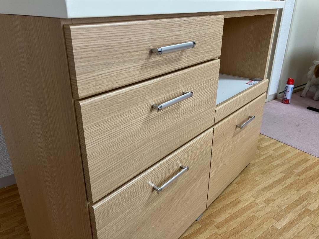 【ニトリ】食器棚 ナチュラル 幅105㎝　磨りガラス扉＆引き出し収納付き 美品