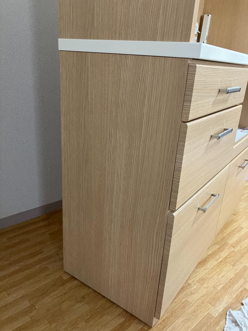 【ニトリ】食器棚 ナチュラル 幅105㎝　磨りガラス扉＆引き出し収納付き 美品