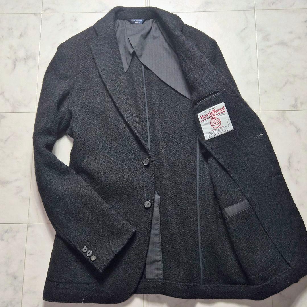 【美品 L】ハリスツイード シップス テーラードジャケット ウール 48 黒