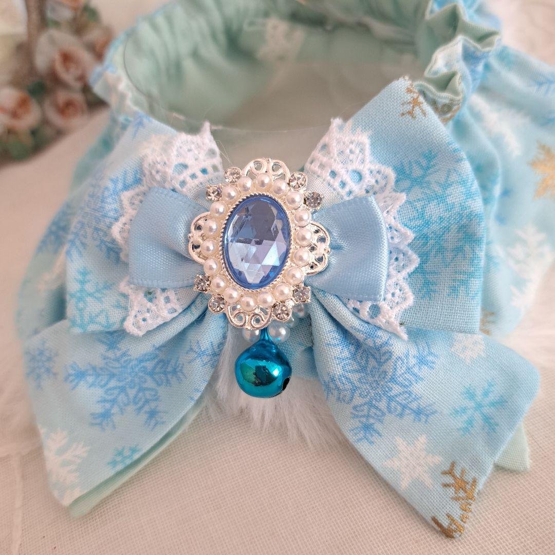 プッチ、幅広シュシュ、スノーフレーク(淡ブルー)わんちゃん猫ちゃん用