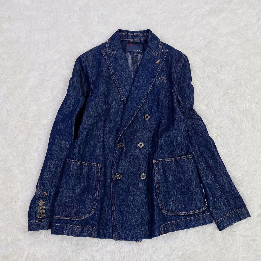 美品　ラルディーニ　ダブル仕立て　デニム生地テーラードジャケット　ブルー　48
