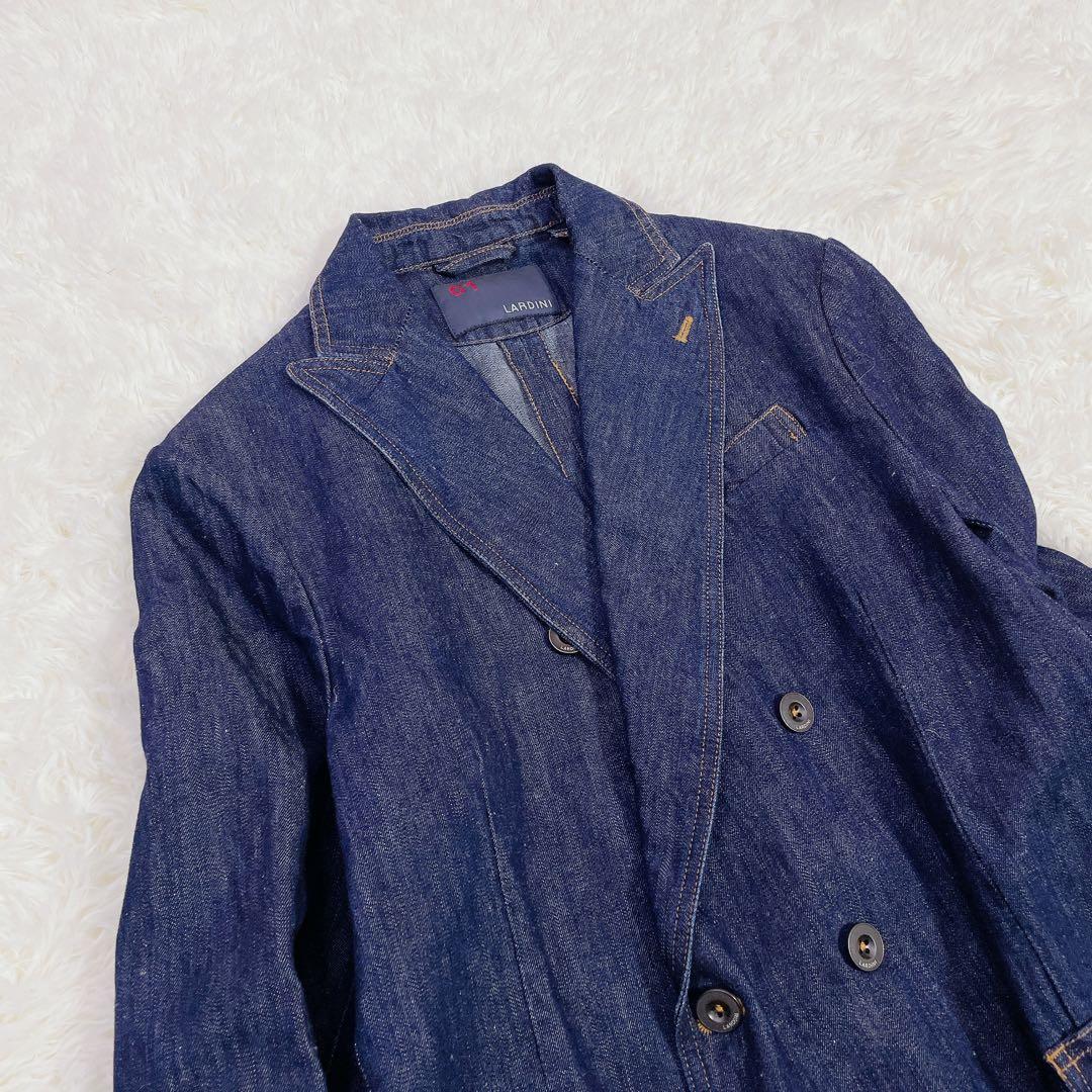 美品　ラルディーニ　ダブル仕立て　デニム生地テーラードジャケット　ブルー　48