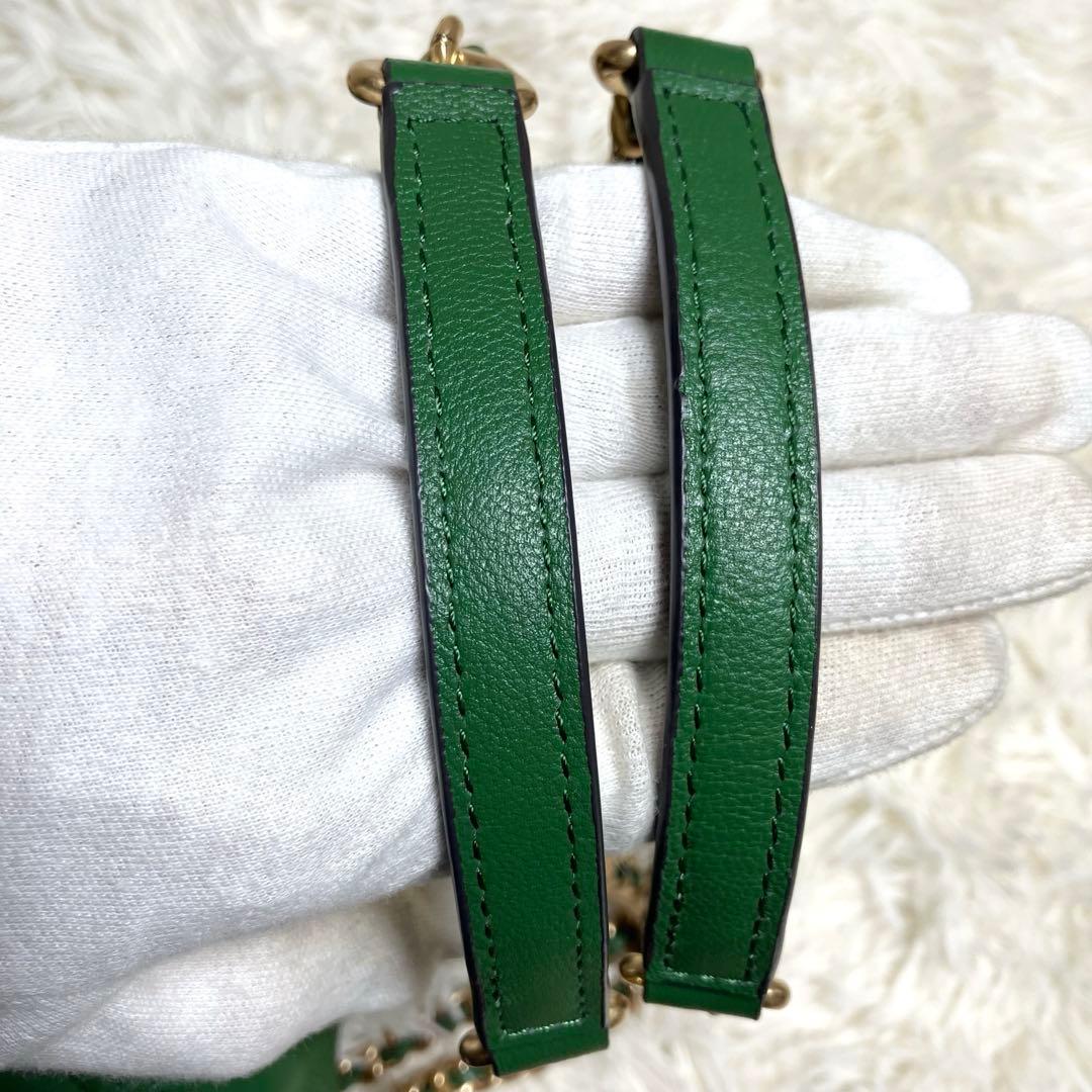 【美品】トリーバーチ＊キルティング ゴールドチェーン レザーグリーン