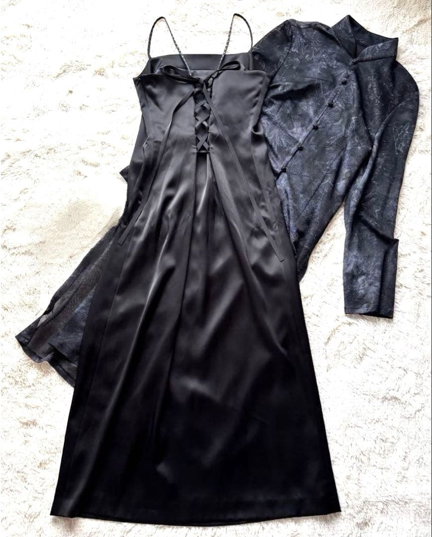 美品　高級　東京ソワール　ソワールドルチェ　シアー　キャミワンピース　黒薔薇