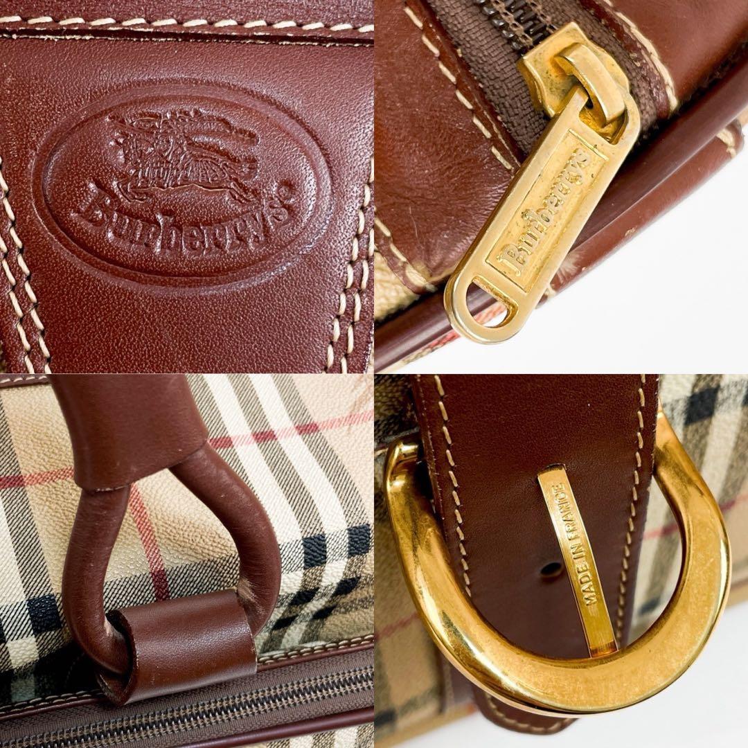 【超希少】バーバリー ボストンバッグ ノバチェック ホースロゴ PVC ベージュ