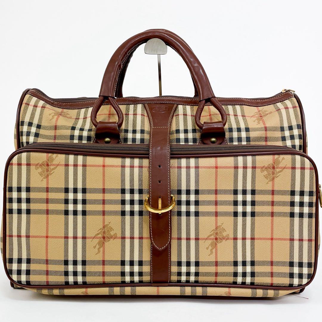 【超希少】バーバリー ボストンバッグ ノバチェック ホースロゴ PVC ベージュ