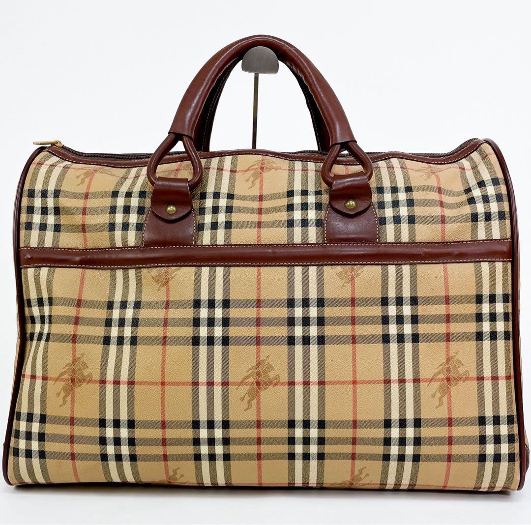 【超希少】バーバリー ボストンバッグ ノバチェック ホースロゴ PVC ベージュ