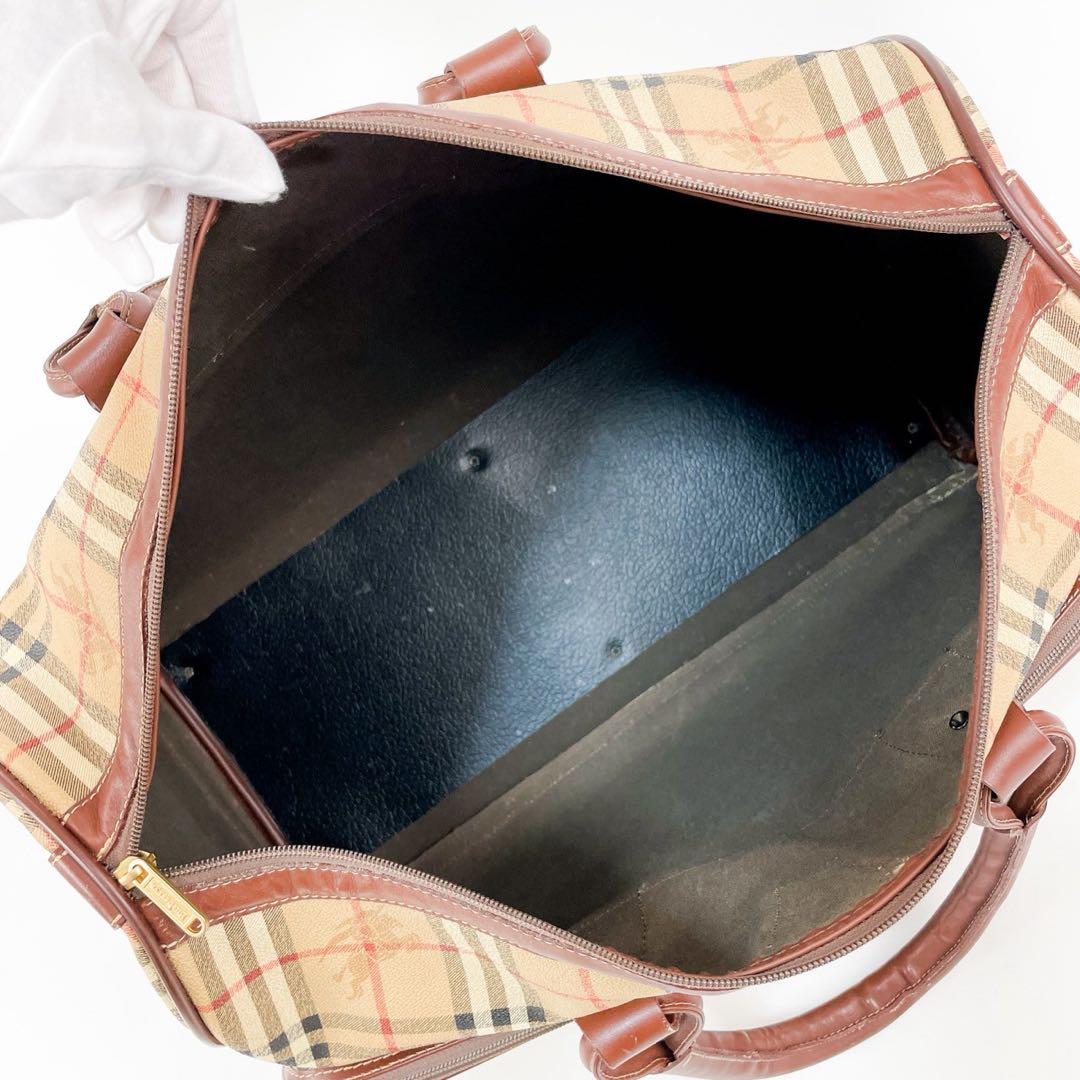 【超希少】バーバリー ボストンバッグ ノバチェック ホースロゴ PVC ベージュ