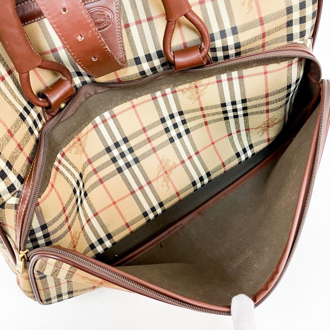 【超希少】バーバリー ボストンバッグ ノバチェック ホースロゴ PVC ベージュ