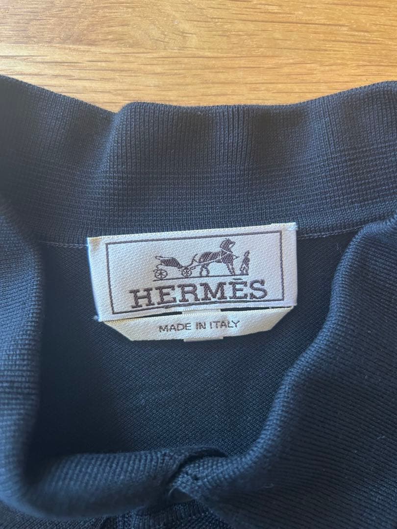 【美品】HERMES エルメス ポロシャツ H刺繍 コットン メンズ 黒