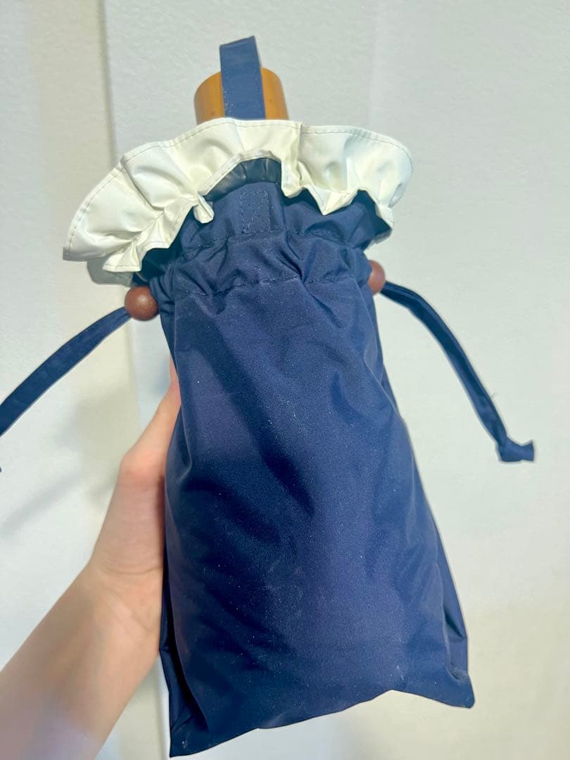 芦屋ロサブラン　3段折　日傘　フリル　ネイビー　アイボリー