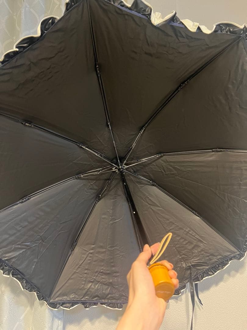 芦屋ロサブラン　3段折　日傘　フリル　ネイビー　アイボリー