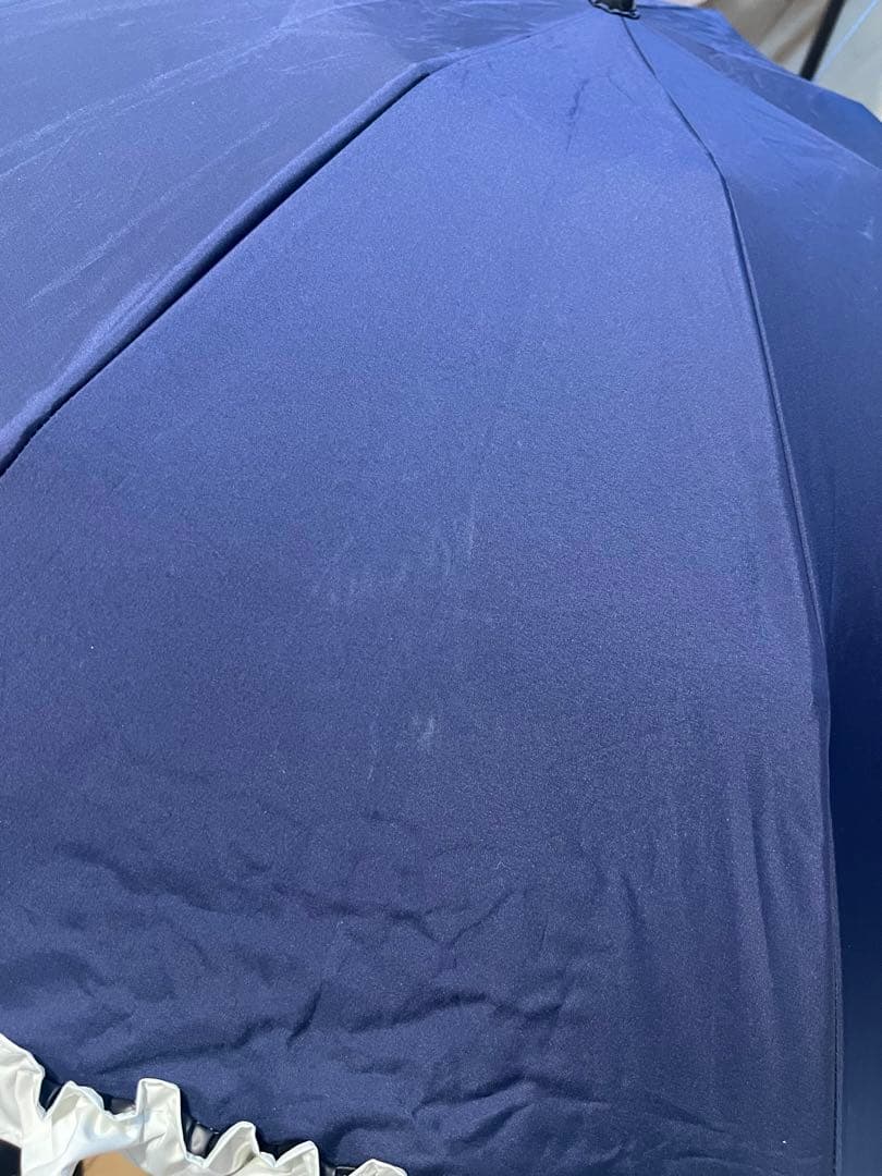 芦屋ロサブラン　3段折　日傘　フリル　ネイビー　アイボリー