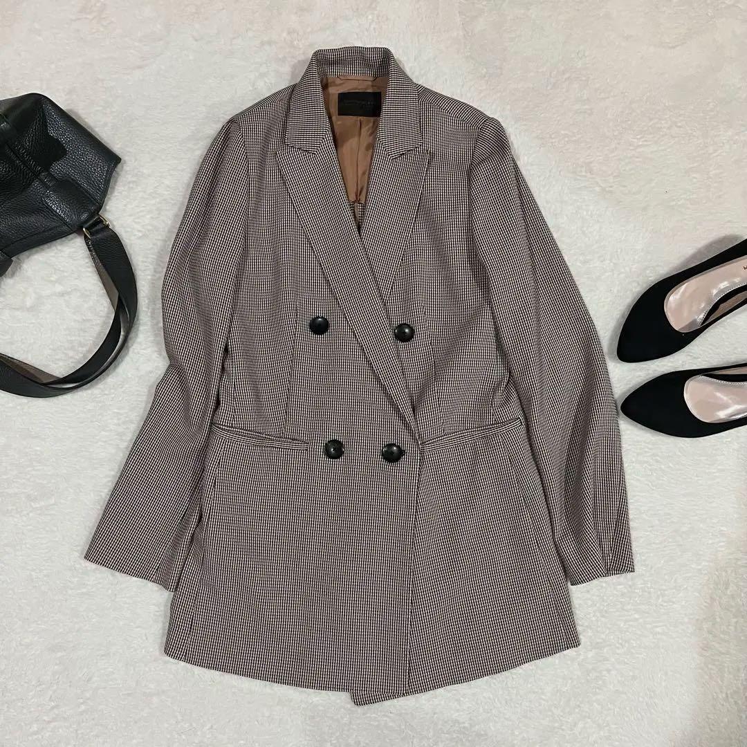 トゥモローランドコレクションダブルブレスト　ジャケット　チェック千鳥格子ブラウン