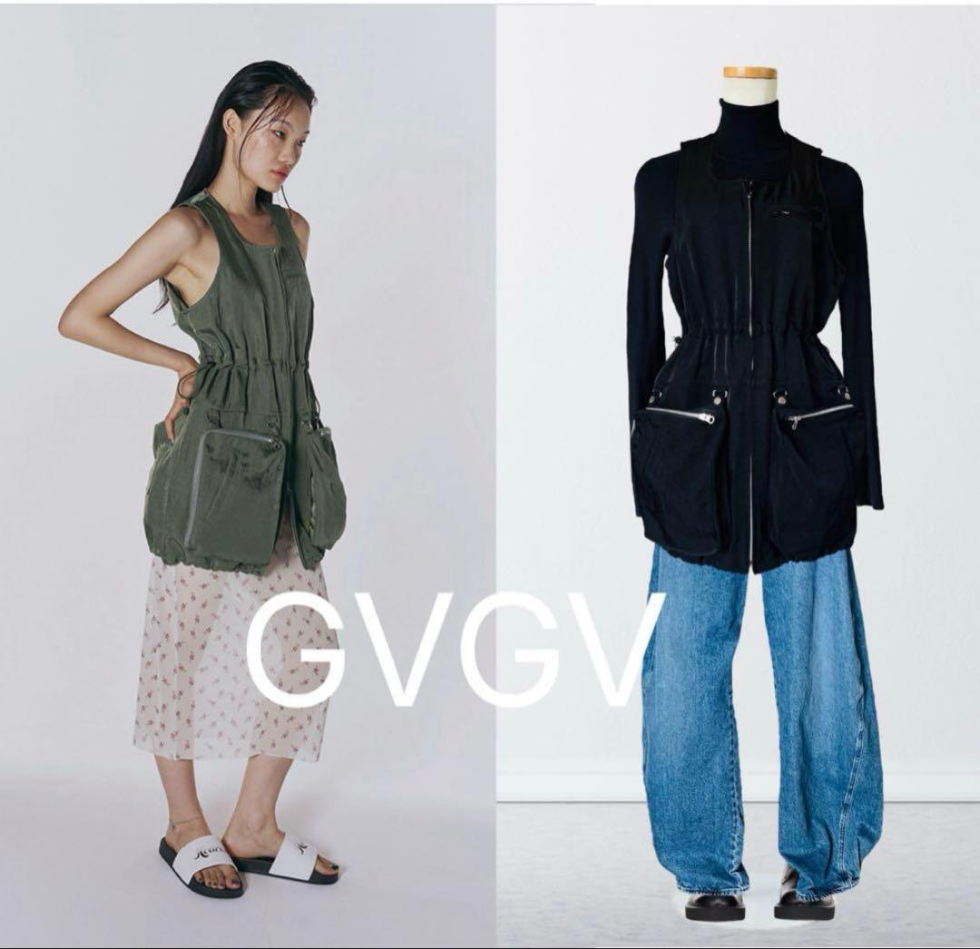 55000円 GVGV 黒 ジャンパースカート カーゴ ベスト ジャケット 36