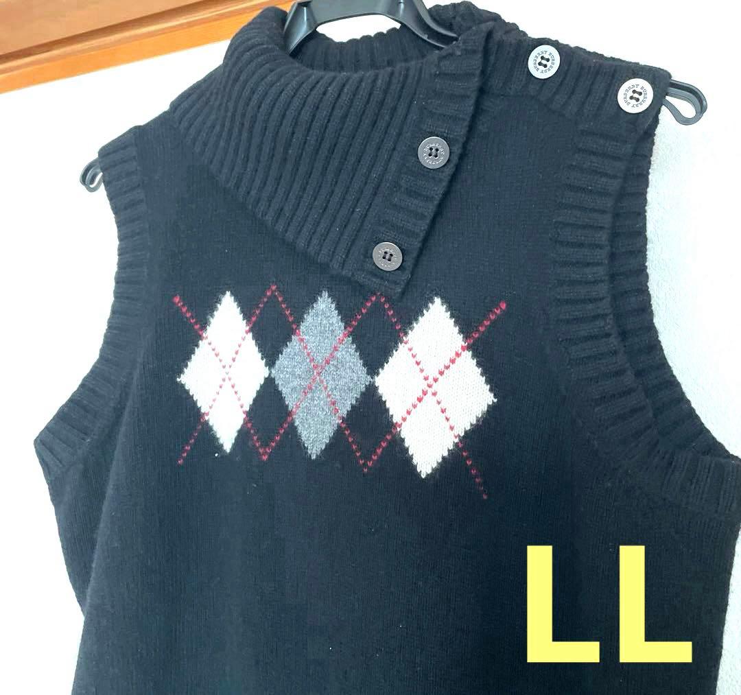 バーバリーロンドン　黒　LL カシミヤ混ハイネックベスト　大きなサイズ