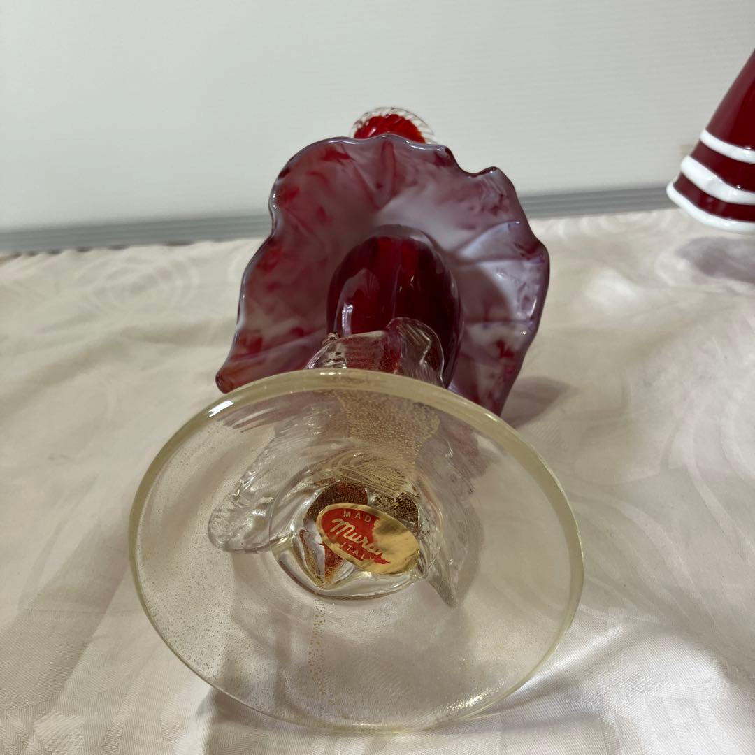 ベネチアンガラス美術品工芸品ムラーノガラスペア人形赤金彩