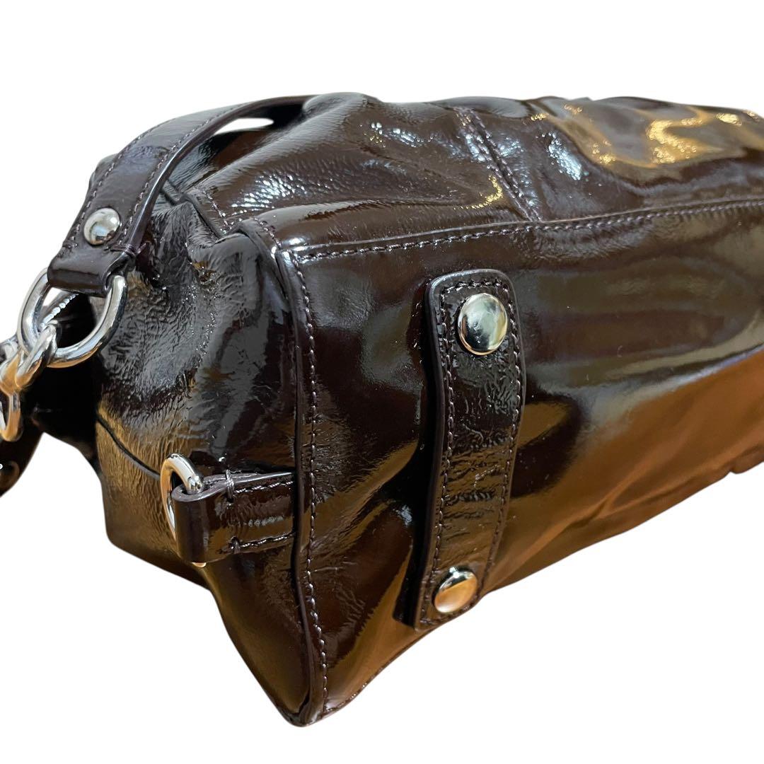 d*3様 COACH ブラウン ハンドバッグ ショルダーバッグ エナメル 2wa