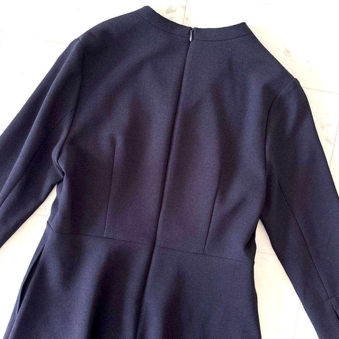 極美品 レリアン leilian Vネック フレアワンピース 七分袖 ネイビー