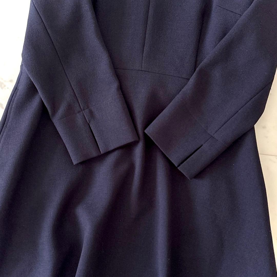 極美品 レリアン leilian Vネック フレアワンピース 七分袖 ネイビー