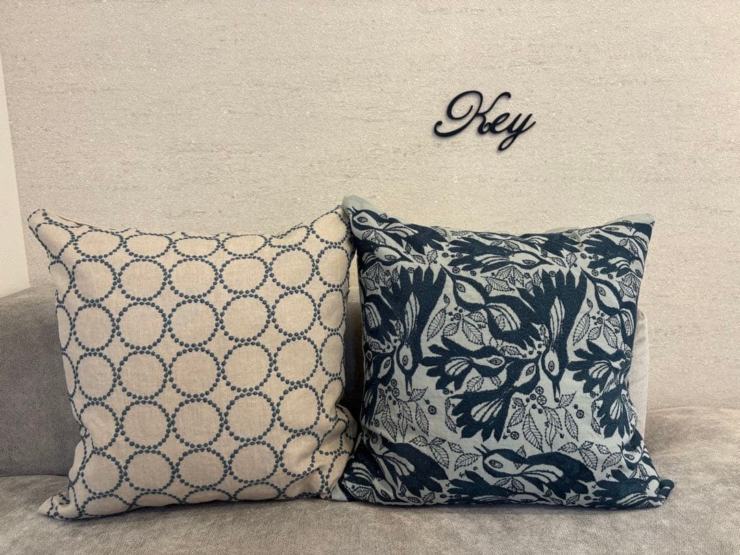 ミナペルホネン　ハンドメイドクッションカバー★タンバリン ベージュxブルーグレー