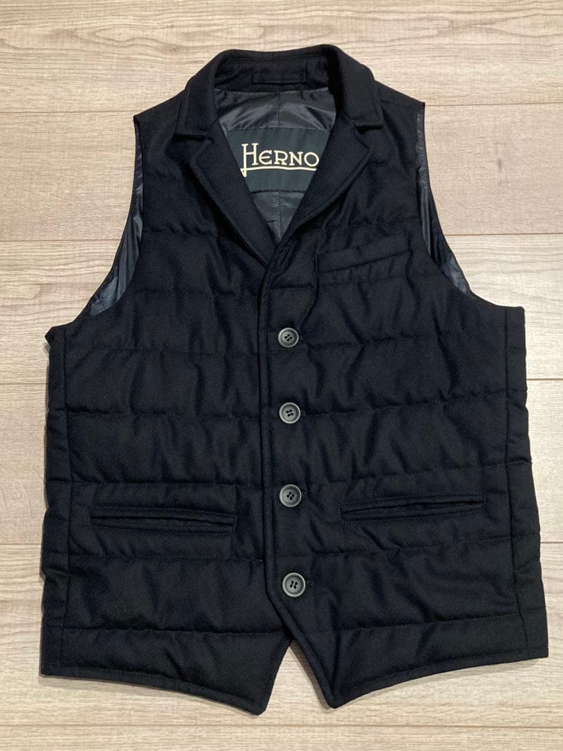 HERNO ダウンベスト ネイビー 44 S ウール