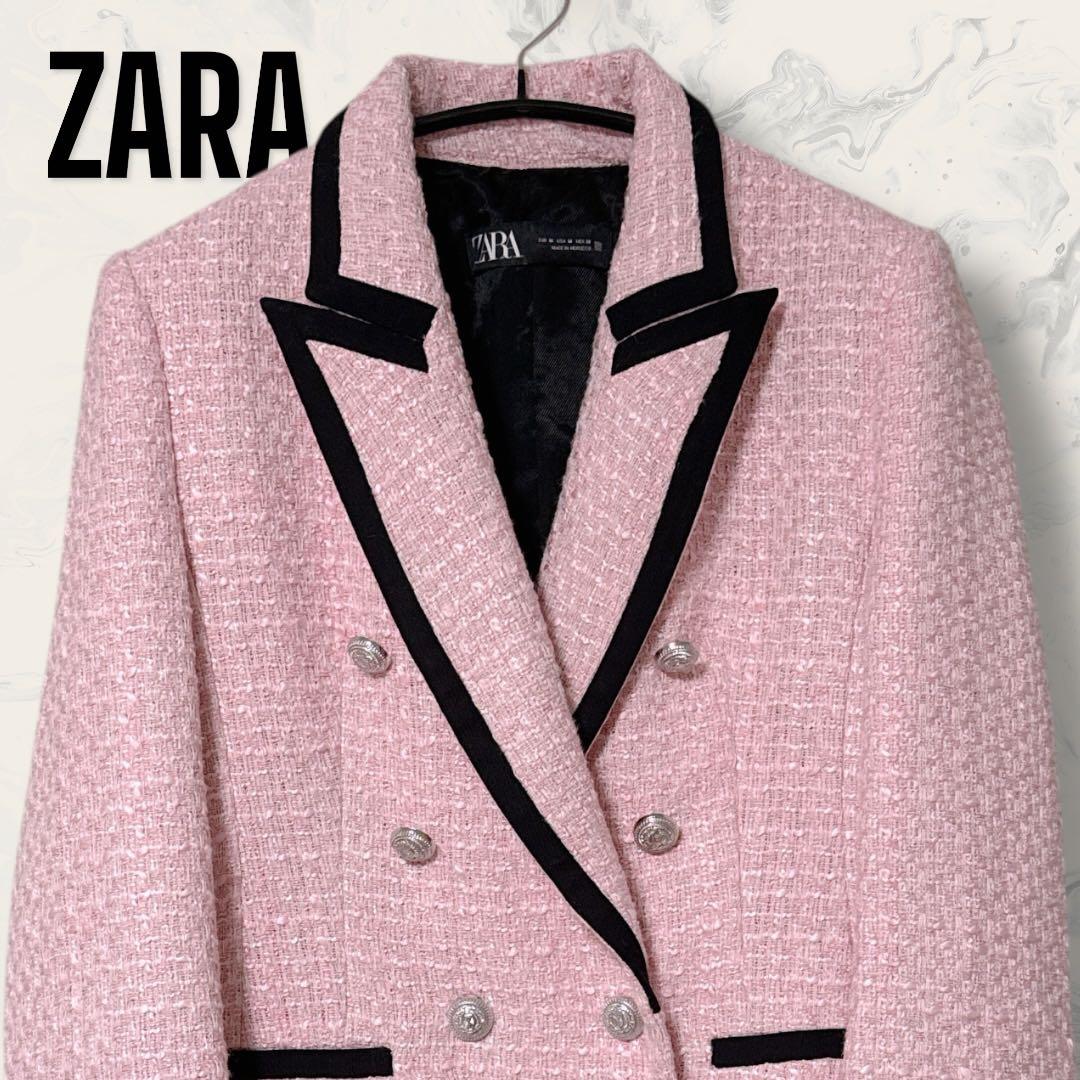 【未使用】 ZARA コントラスト パイピング テクスチャー ジャケット ピンク
