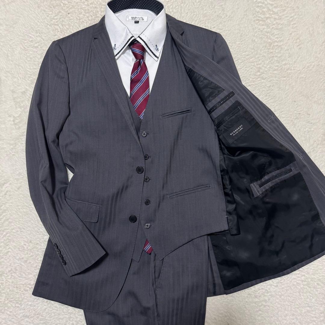 極美品！バーバリーブラックレーベル スーツ 3ピース 裏地総柄 ブラック XL