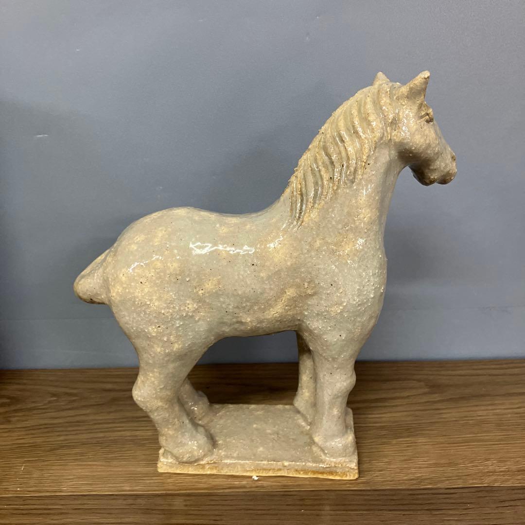 3F 馬 置物 陶器 骨董 干支 午 共箱付き 馬 陶器 オブジェ アンティーク
