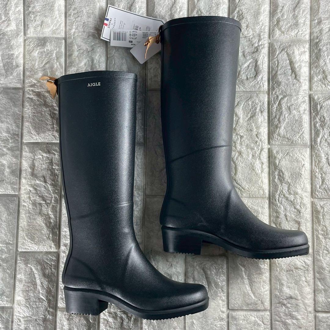 新品✨ 23.5 エーグル ミスジュリエットA ロングブーツ レインブーツ 黒