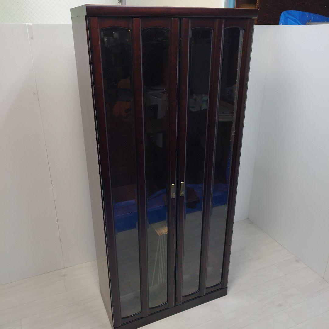 ダークブラウン本棚 ガラス扉付き 5段 書棚 飾棚