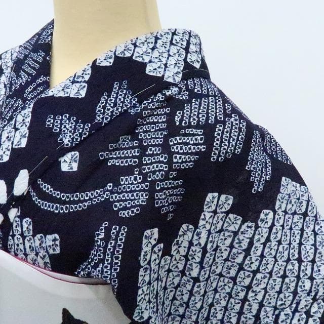 Y3439◆美品未着用 有松鳴海絞り 綿 仕付け糸付 手縫い仕立て 高級浴衣