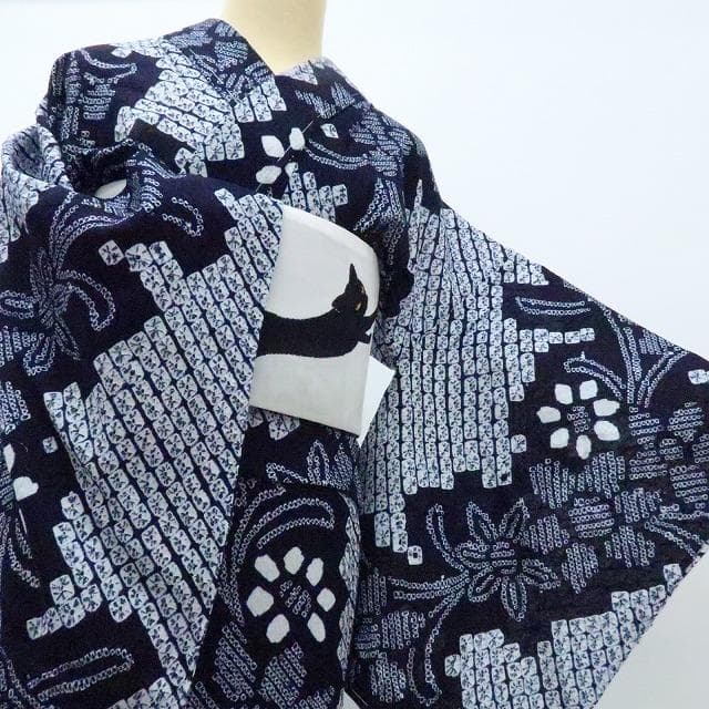 Y3439◆美品未着用 有松鳴海絞り 綿 仕付け糸付 手縫い仕立て 高級浴衣