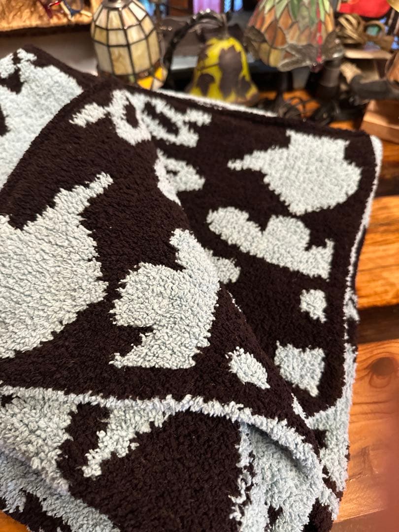 8119♣️美品Kashwére ブランケット サックス×ブラウン 廃盤品 希少