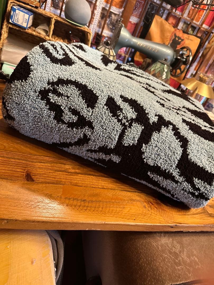 8119♣️美品Kashwére ブランケット サックス×ブラウン 廃盤品 希少