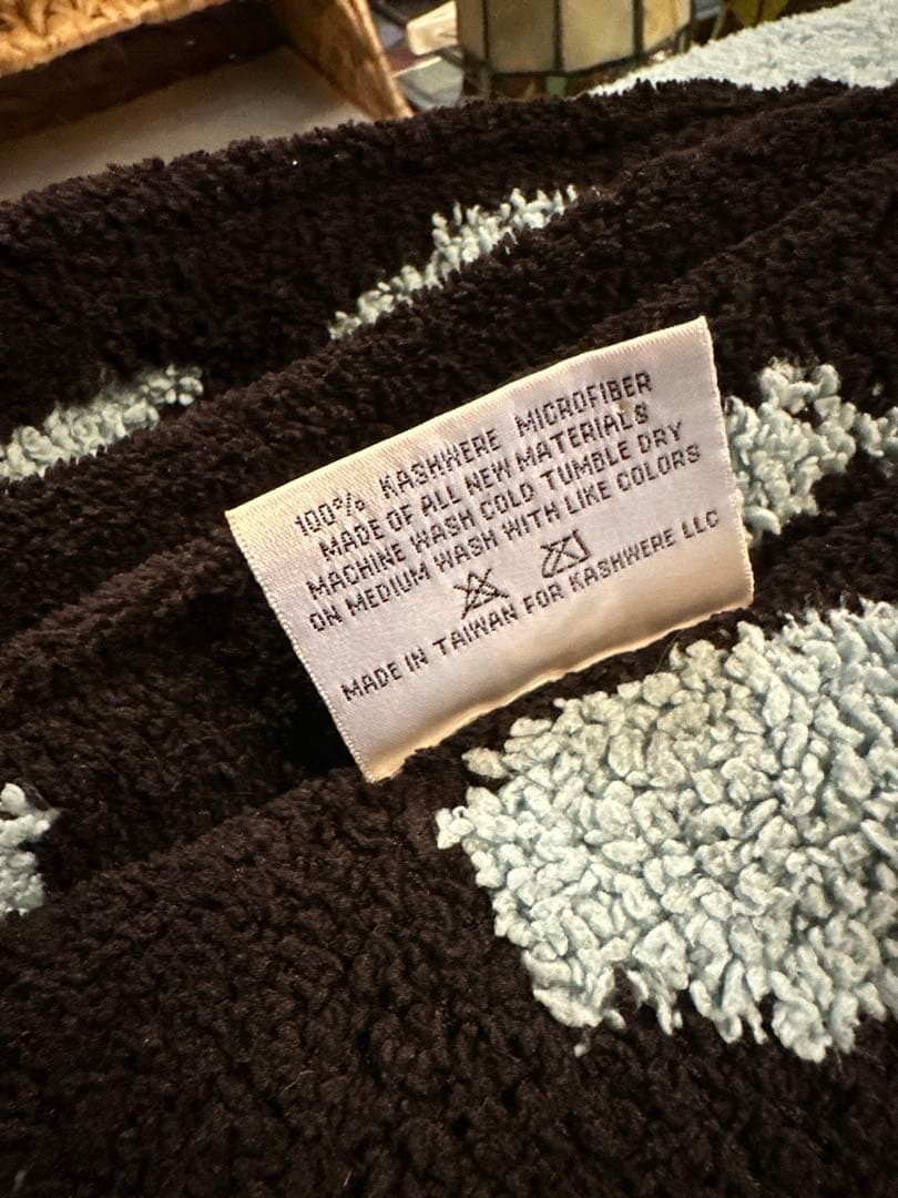 8119♣️美品Kashwére ブランケット サックス×ブラウン 廃盤品 希少